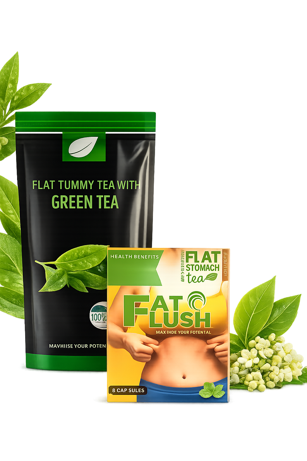 Flat Tummy Tea with green tea & 7 day flat flush 30 day program